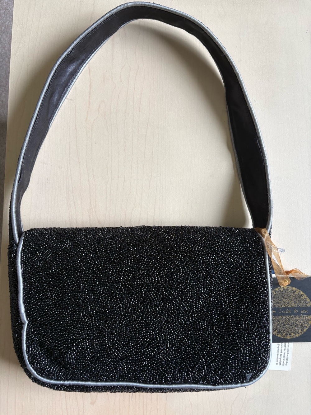 Beaded Black Skull & Crossbones Shoulder Bag - Picture 2 of 3